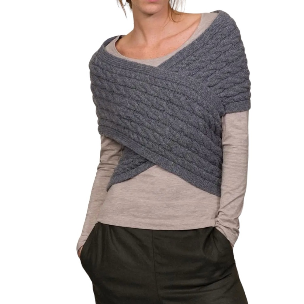Fisherman Out of Ireland Merino Cashmere Wool Aran Cable Wrap Sweater